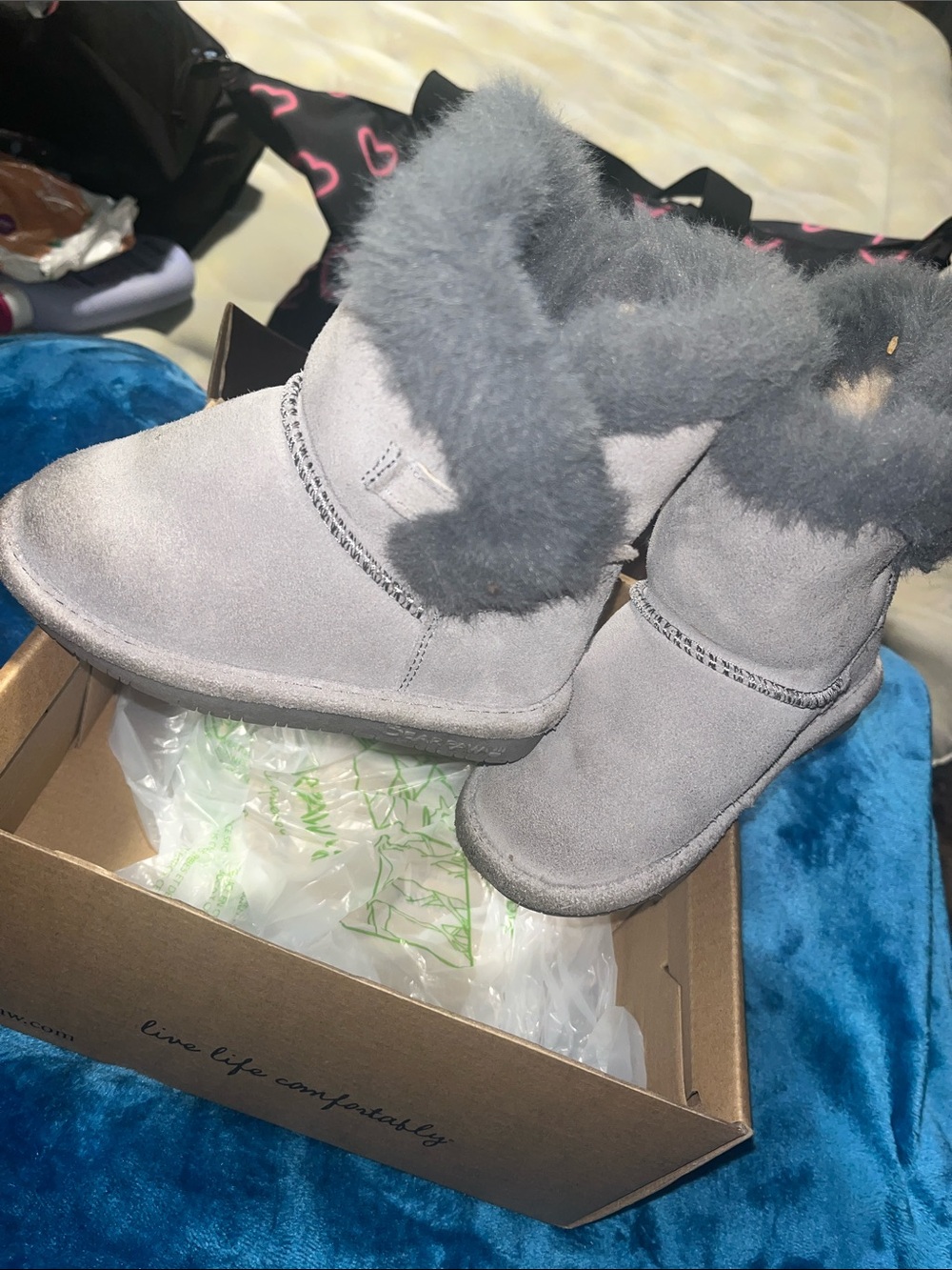 BearPaw Gray Faux Fur Kids Winter Boots